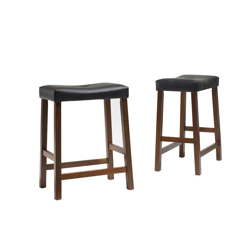 Upholstered Saddle Seat 2Pc Counter Stool Set Cherry/Black - 2 Stools - Drakoi Marketplace