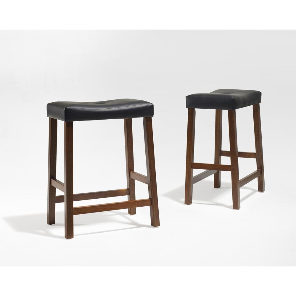 Upholstered Saddle Seat 2Pc Counter Stool Set Cherry/Black - 2 Stools - Drakoi Marketplace