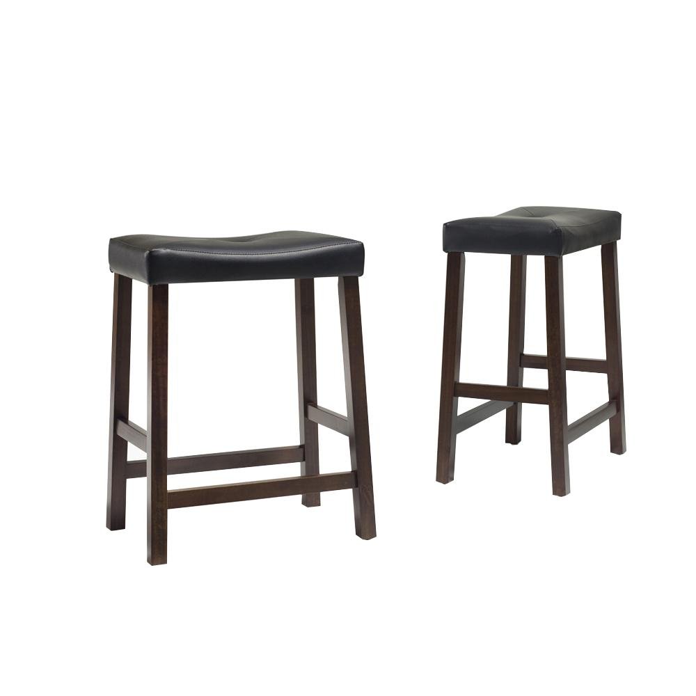 Upholstered Saddle Seat 2Pc Counter Stool Set Mahogany/Black - 2 Stools - Drakoi Marketplace