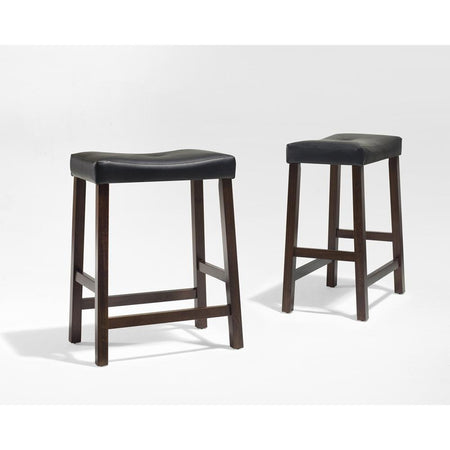 Upholstered Saddle Seat 2Pc Counter Stool Set Mahogany/Black - 2 Stools - Drakoi Marketplace