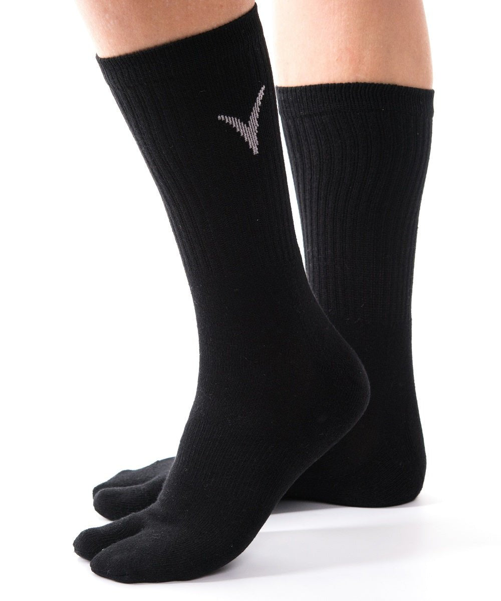 V-Toe Athletic Flip-Flop Tabi Big Toe Crew Socks - Black Solid - Drakoi Marketplace