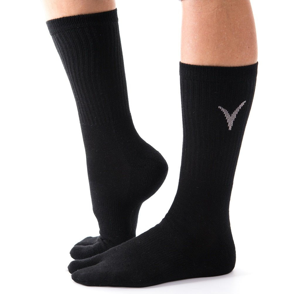 V-Toe Athletic Flip-Flop Tabi Big Toe Crew Socks - Black Solid - Drakoi Marketplace