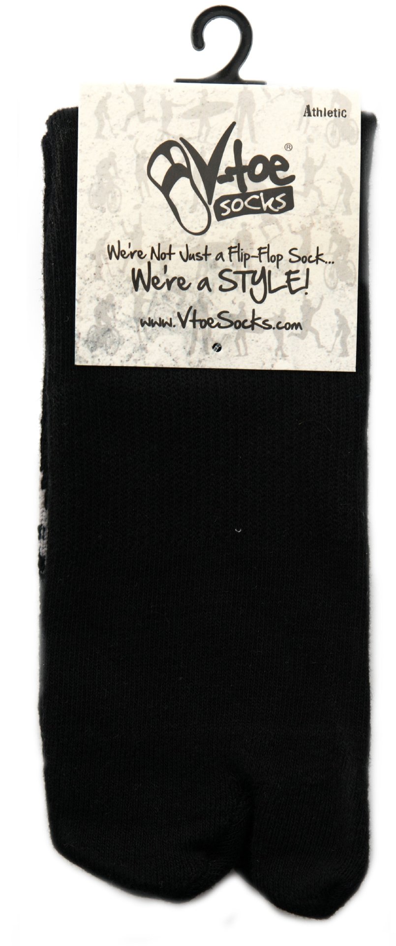 V-Toe Athletic Flip-Flop Tabi Big Toe Crew Socks - Black Solid - Drakoi Marketplace