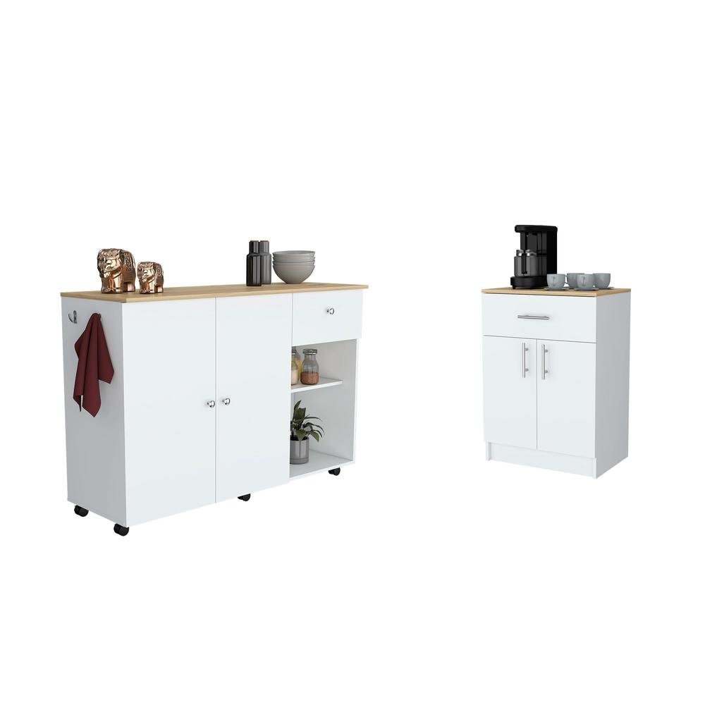 Victoria 2 Pcs Kitchen Set, Syros Kitchen Island Cart + Pantry Cabinet - Drakoi Marketplace