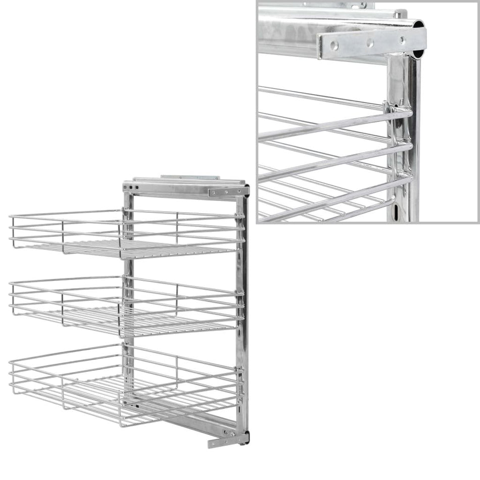 vidaXL 3-Tier Pull-out Kitchen Wire Basket Silver 18.5"x13.8"x22" - Drakoi Marketplace