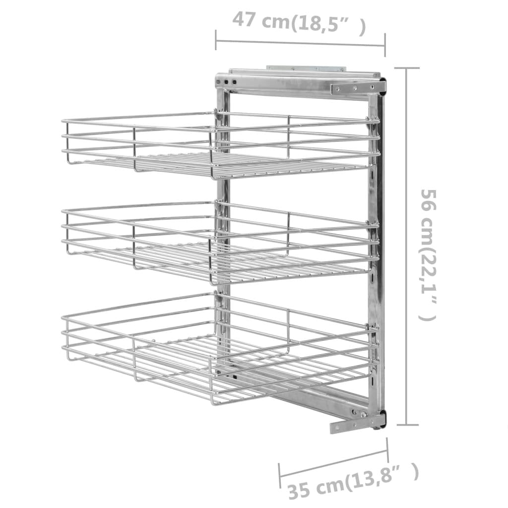 vidaXL 3-Tier Pull-out Kitchen Wire Basket Silver 18.5"x13.8"x22" - Drakoi Marketplace