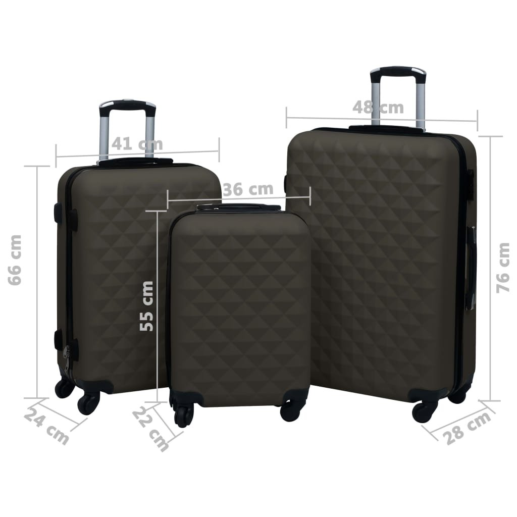 vidaXL Hardcase Trolley Set 3 pcs Anthracite ABS - Drakoi Marketplace