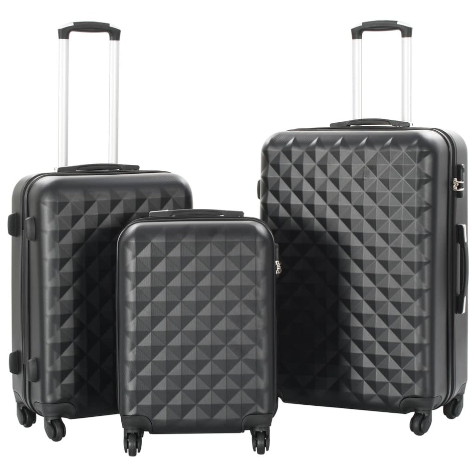 vidaXL Hardcase Trolley Set 3 pcs Black ABS - Drakoi Marketplace