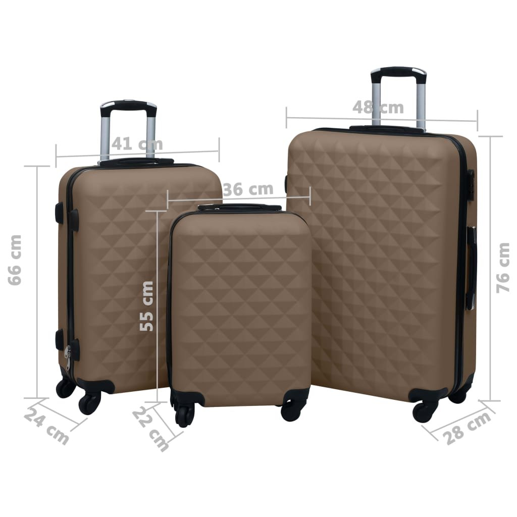 vidaXL Hardcase Trolley Set 3 pcs Brown ABS - Drakoi Marketplace