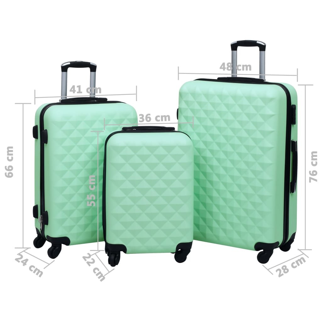 vidaXL Hardcase Trolley Set 3 pcs Mint ABS - Drakoi Marketplace