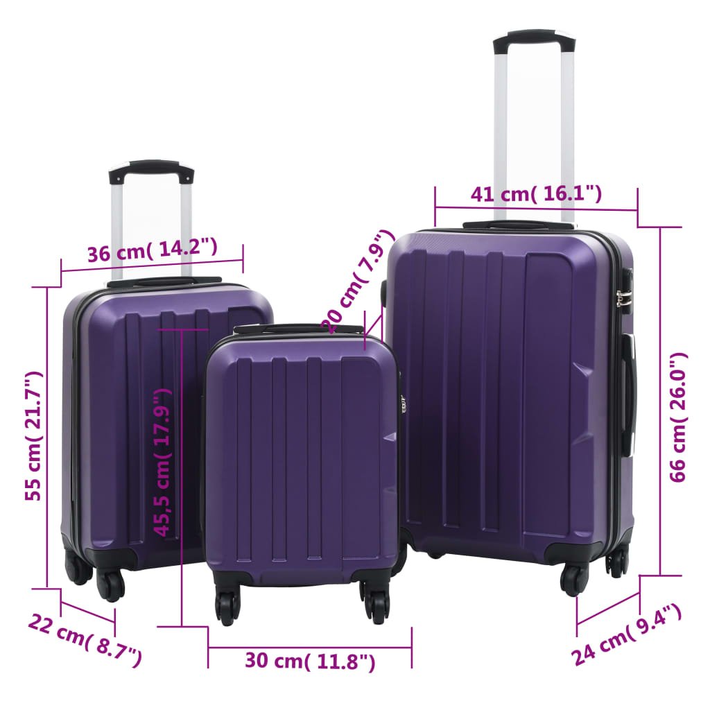 vidaXL Hardcase Trolley Set 3 pcs Purple ABS - Drakoi Marketplace