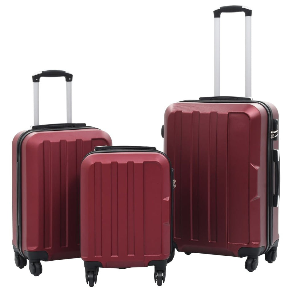 vidaXL Hardcase Trolley Set 3 pcs Wine Red ABS - Drakoi Marketplace