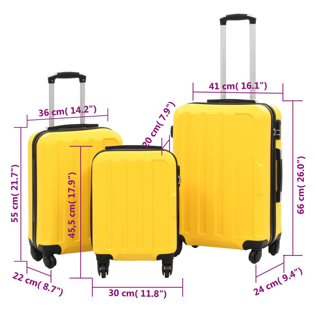 vidaXL Hardcase Trolley Set 3 pcs Yellow ABS - Drakoi Marketplace