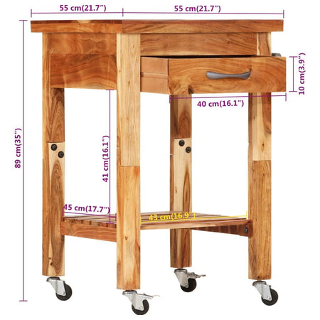 vidaXL Kitchen Trolley 21.7"x21.7"x35" Solid Wood Acacia - Drakoi Marketplace