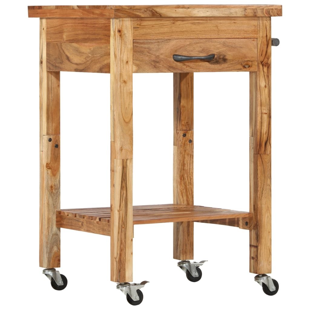 vidaXL Kitchen Trolley 22.8"x22.8"x35" Solid Wood Acacia - Drakoi Marketplace