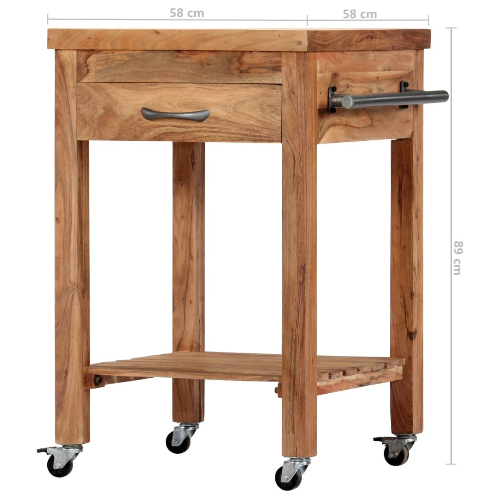 vidaXL Kitchen Trolley 22.8"x22.8"x35" Solid Wood Acacia - Drakoi Marketplace