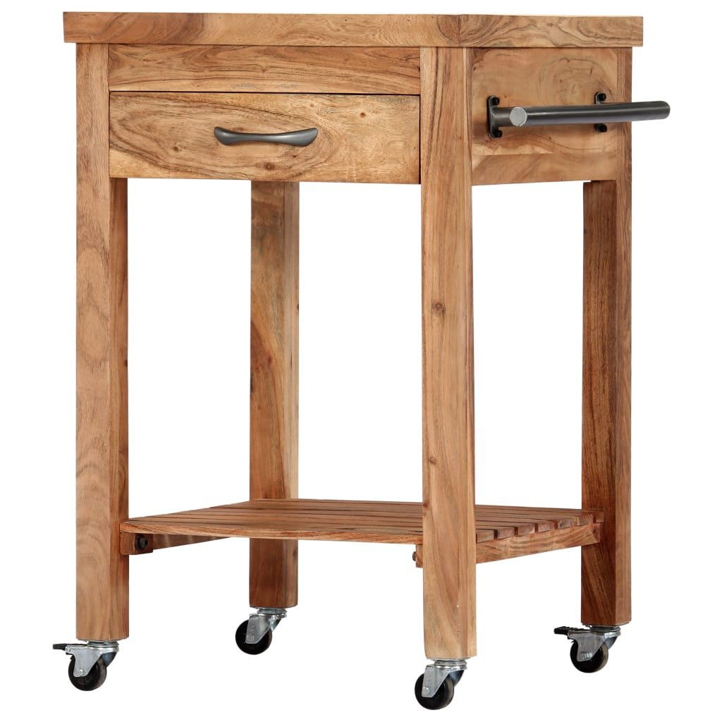 vidaXL Kitchen Trolley 22.8"x22.8"x35" Solid Wood Acacia - Drakoi Marketplace