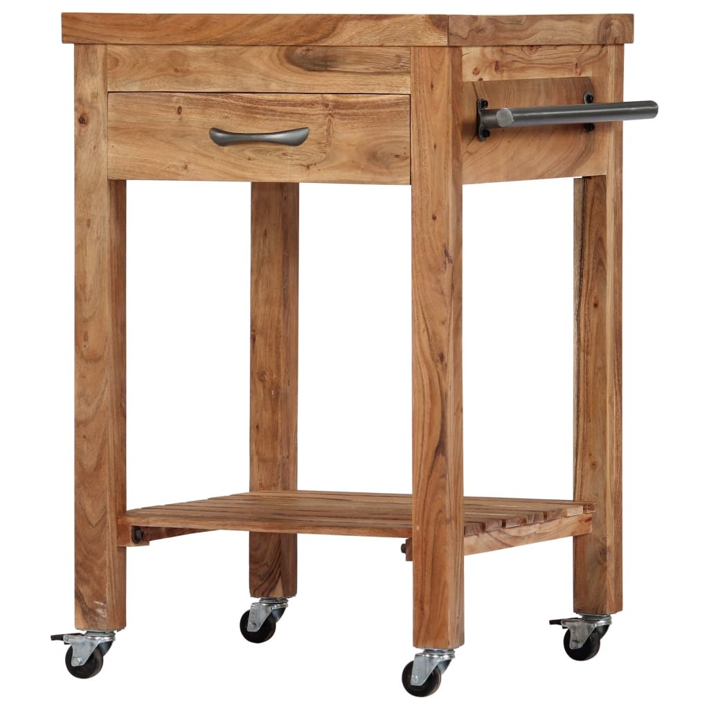 vidaXL Kitchen Trolley 22.8"x22.8"x35" Solid Wood Acacia - Drakoi Marketplace