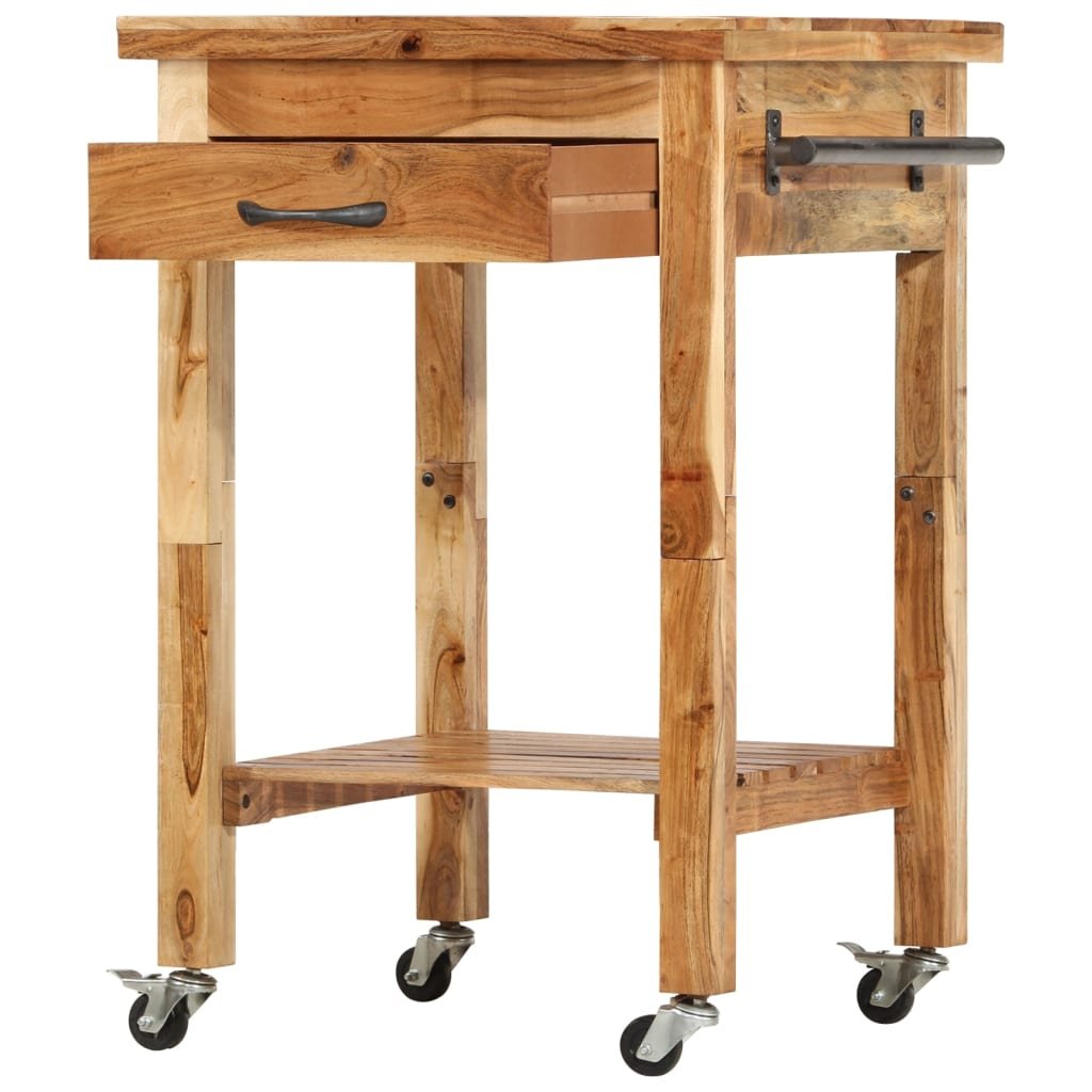 vidaXL Kitchen Trolley 22.8"x22.8"x35" Solid Wood Acacia - Drakoi Marketplace