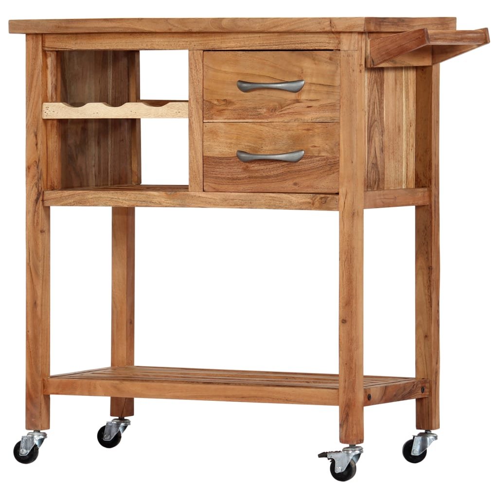 vidaXL Kitchen Trolley 31.5"x17.7"x35.8" Solid Wood Acacia - Drakoi Marketplace