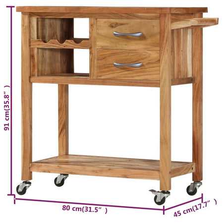 vidaXL Kitchen Trolley 31.5"x17.7"x35.8" Solid Wood Acacia - Drakoi Marketplace