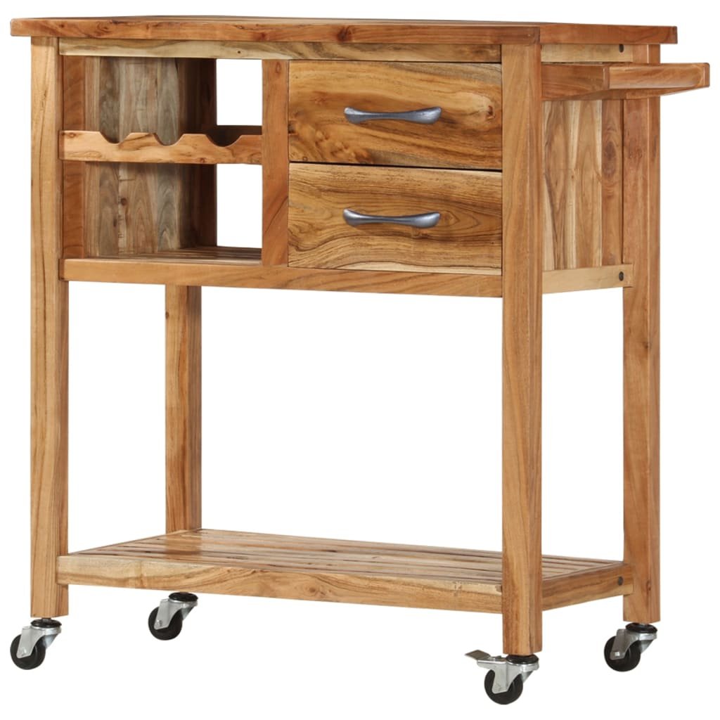 vidaXL Kitchen Trolley 31.5"x17.7"x35.8" Solid Wood Acacia - Drakoi Marketplace