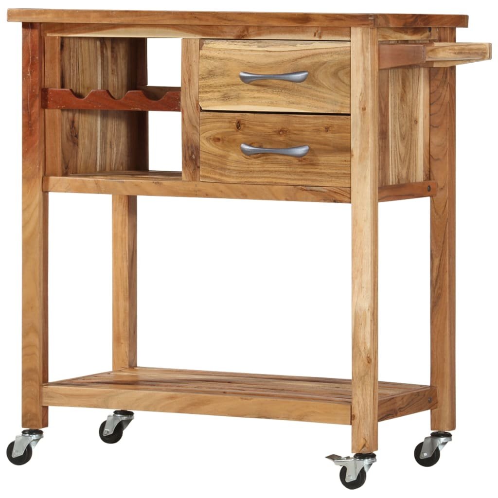 vidaXL Kitchen Trolley 31.5"x17.7"x35.8" Solid Wood Acacia - Drakoi Marketplace