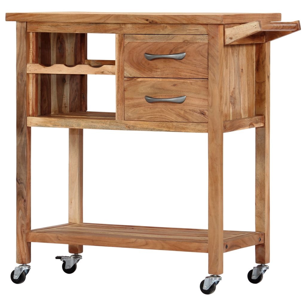 vidaXL Kitchen Trolley 31.5"x17.7"x35.8" Solid Wood Acacia - Drakoi Marketplace