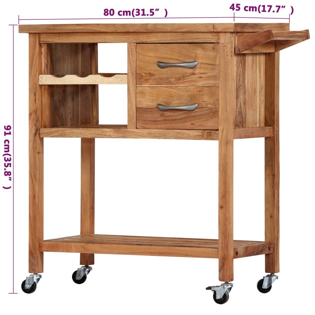 vidaXL Kitchen Trolley 31.5"x17.7"x35.8" Solid Wood Acacia - Drakoi Marketplace