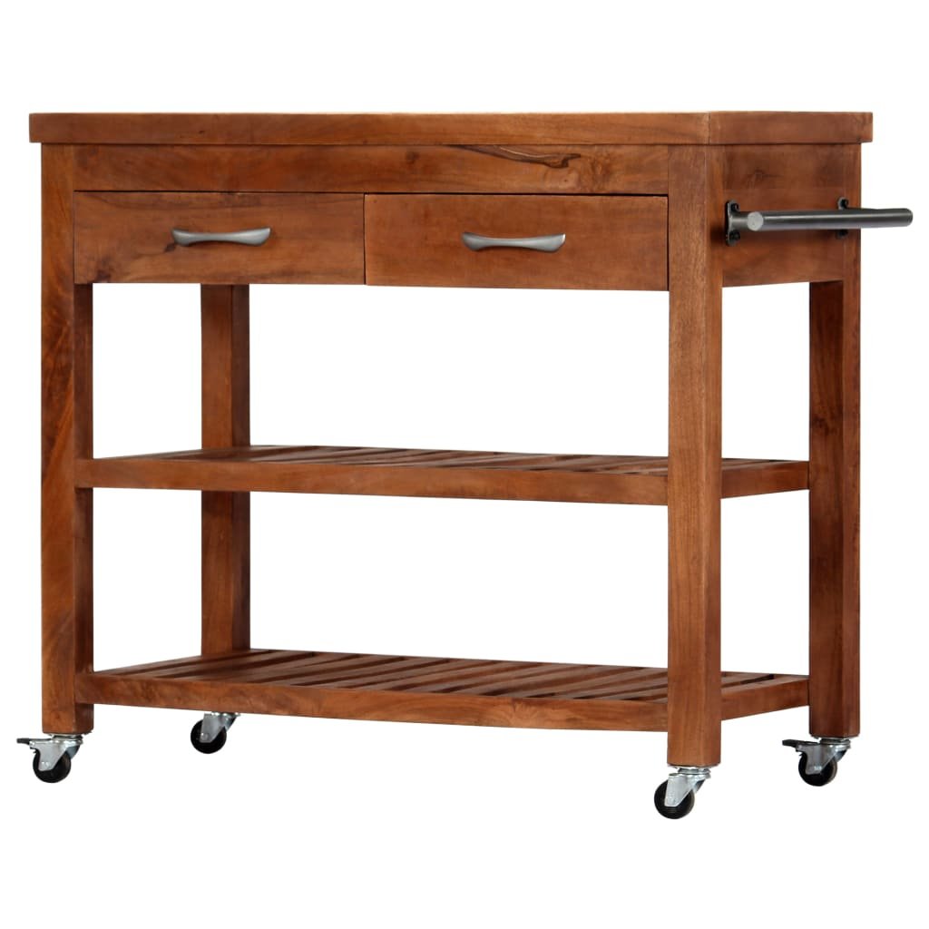 vidaXL Kitchen Trolley 39.4"x18.9"x35" Solid Wood Acacia - Drakoi Marketplace