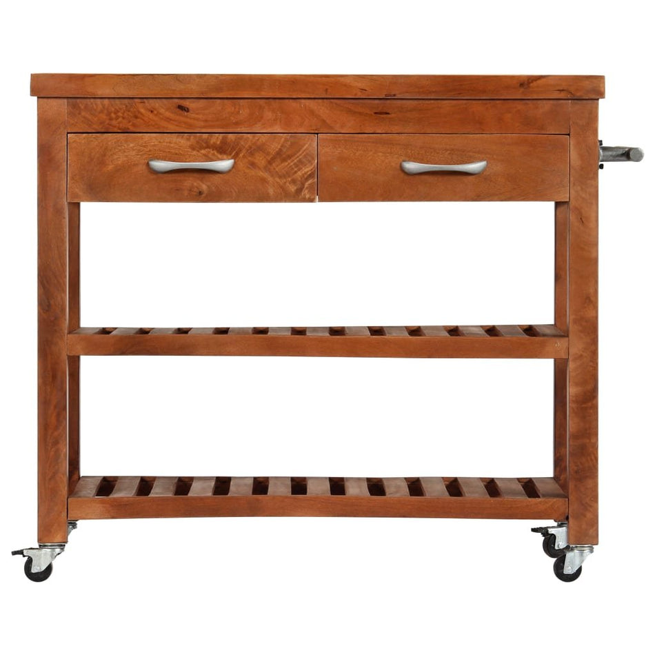 vidaXL Kitchen Trolley 39.4"x18.9"x35" Solid Wood Acacia - Drakoi Marketplace