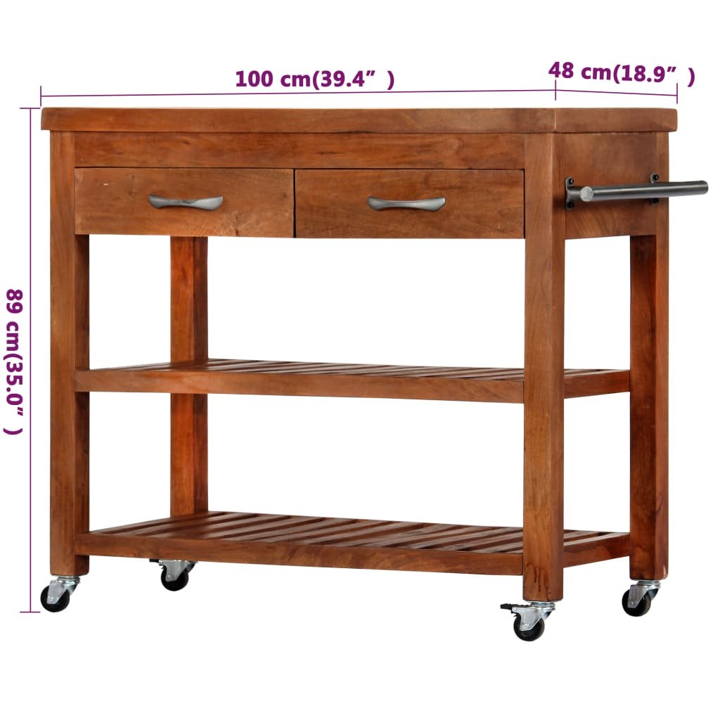 vidaXL Kitchen Trolley 39.4"x18.9"x35" Solid Wood Acacia - Drakoi Marketplace