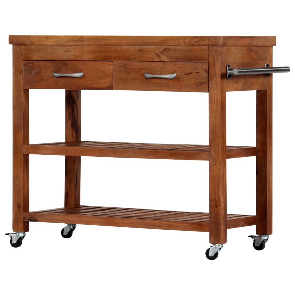 vidaXL Kitchen Trolley 39.4"x18.9"x35" Solid Wood Acacia - Drakoi Marketplace