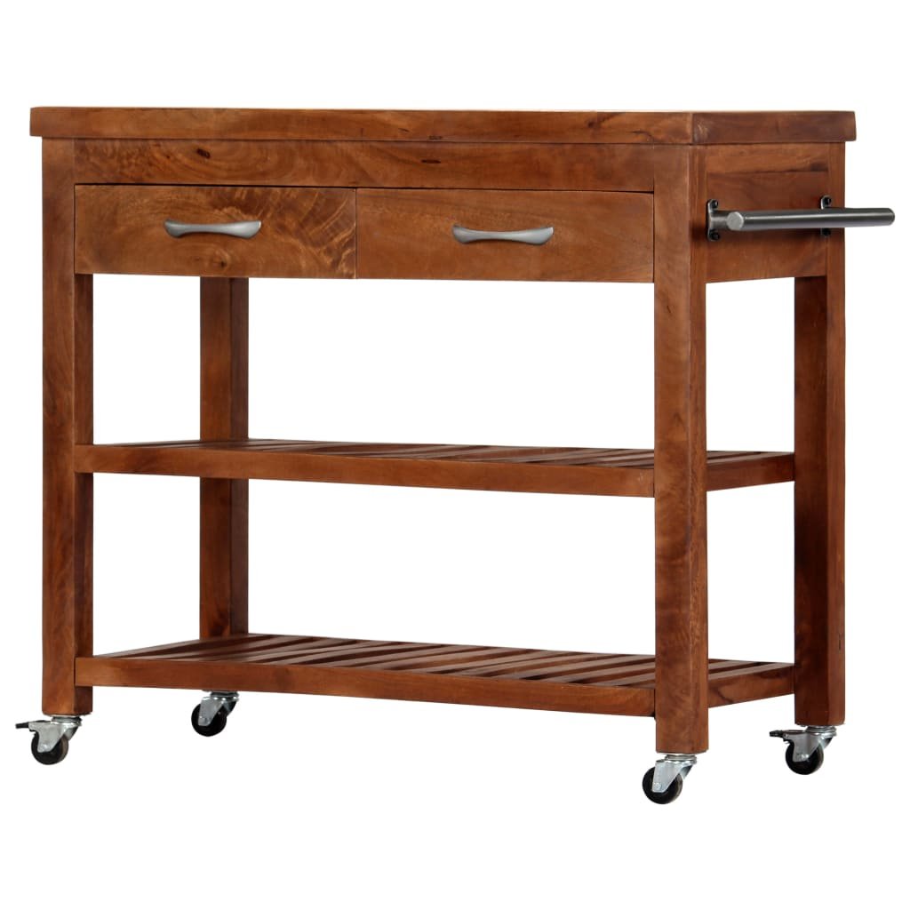 vidaXL Kitchen Trolley 39.4"x18.9"x35" Solid Wood Acacia - Drakoi Marketplace