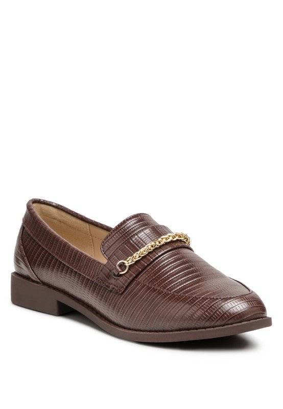 Vouse Low Block Loafers Adorned With Golden Chain - Drakoi Marketplace