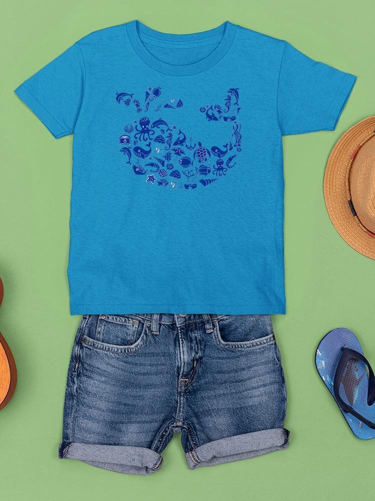 Whale Outline With Symbols T-shirt -Image by Shutterstock - Drakoi Marketplace