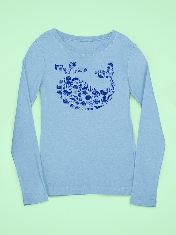 Whale Outline With Symbols T-shirt -Image by Shutterstock - Drakoi Marketplace