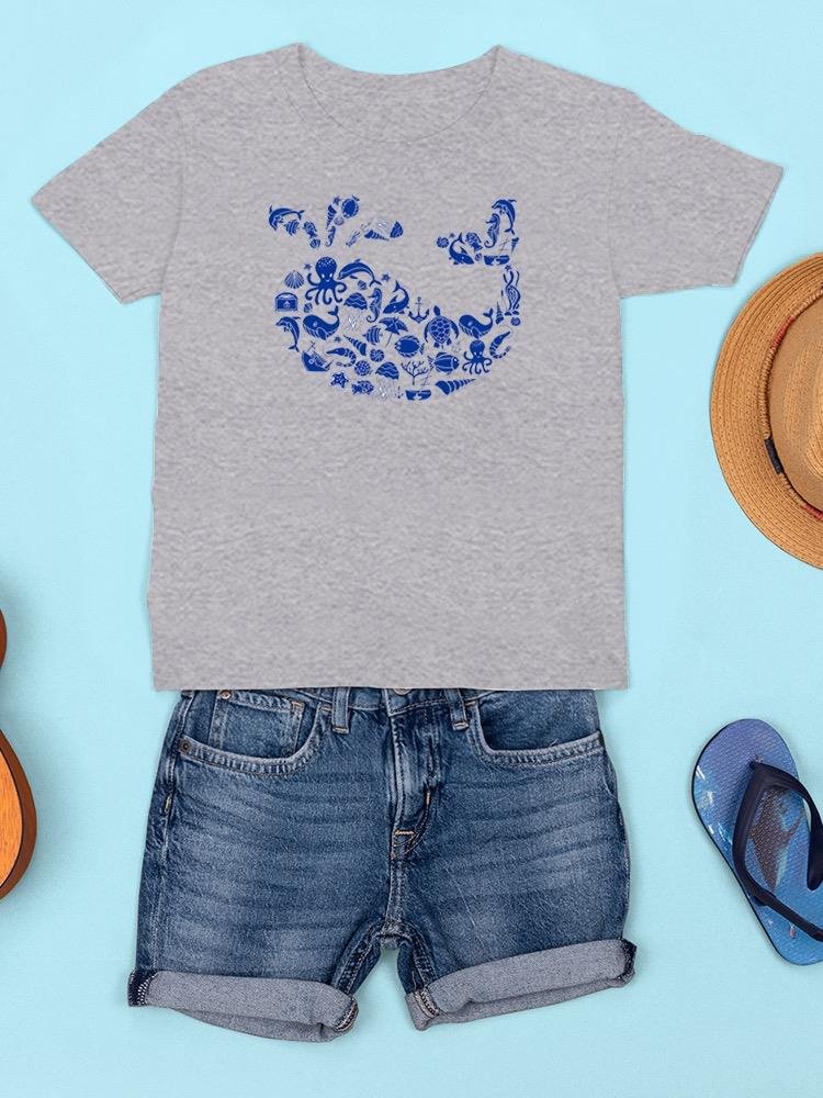 Whale Outline With Symbols T-shirt -Image by Shutterstock - Drakoi Marketplace