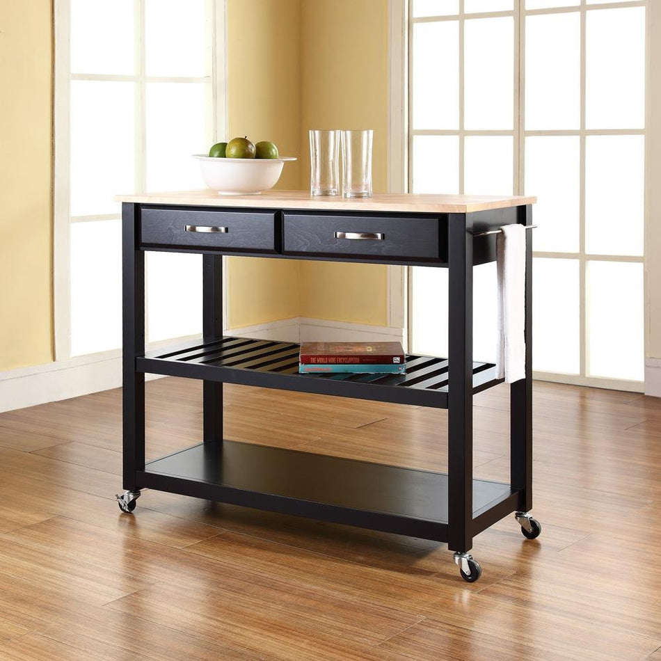 Wood Top Kitchen Prep Cart Black/Natural - Drakoi Marketplace