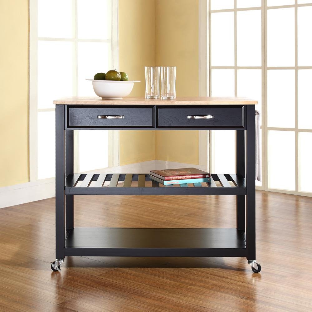 Wood Top Kitchen Prep Cart Black/Natural - Drakoi Marketplace