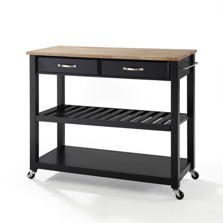 Wood Top Kitchen Prep Cart Black/Natural - Drakoi Marketplace