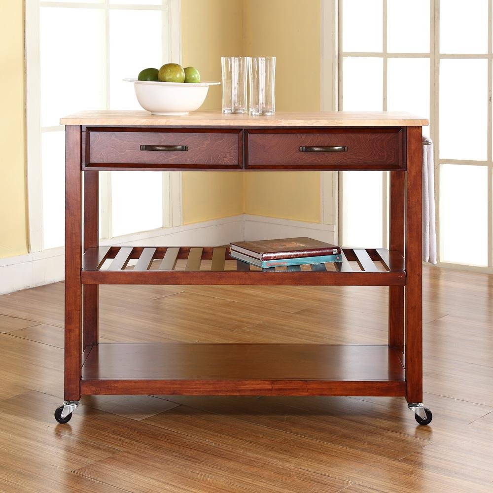 Wood Top Kitchen Prep Cart Cherry/Natural - Drakoi Marketplace