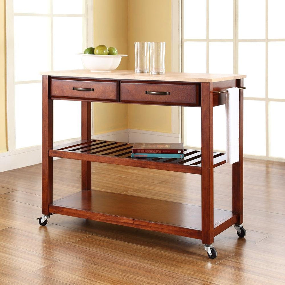 Wood Top Kitchen Prep Cart Cherry/Natural - Drakoi Marketplace