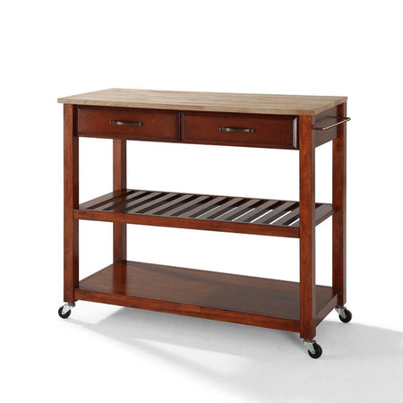 Wood Top Kitchen Prep Cart Cherry/Natural - Drakoi Marketplace