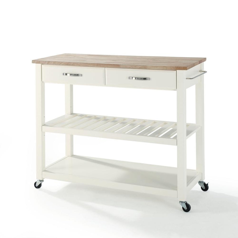 Wood Top Kitchen Prep Cart White/Natural - Drakoi Marketplace