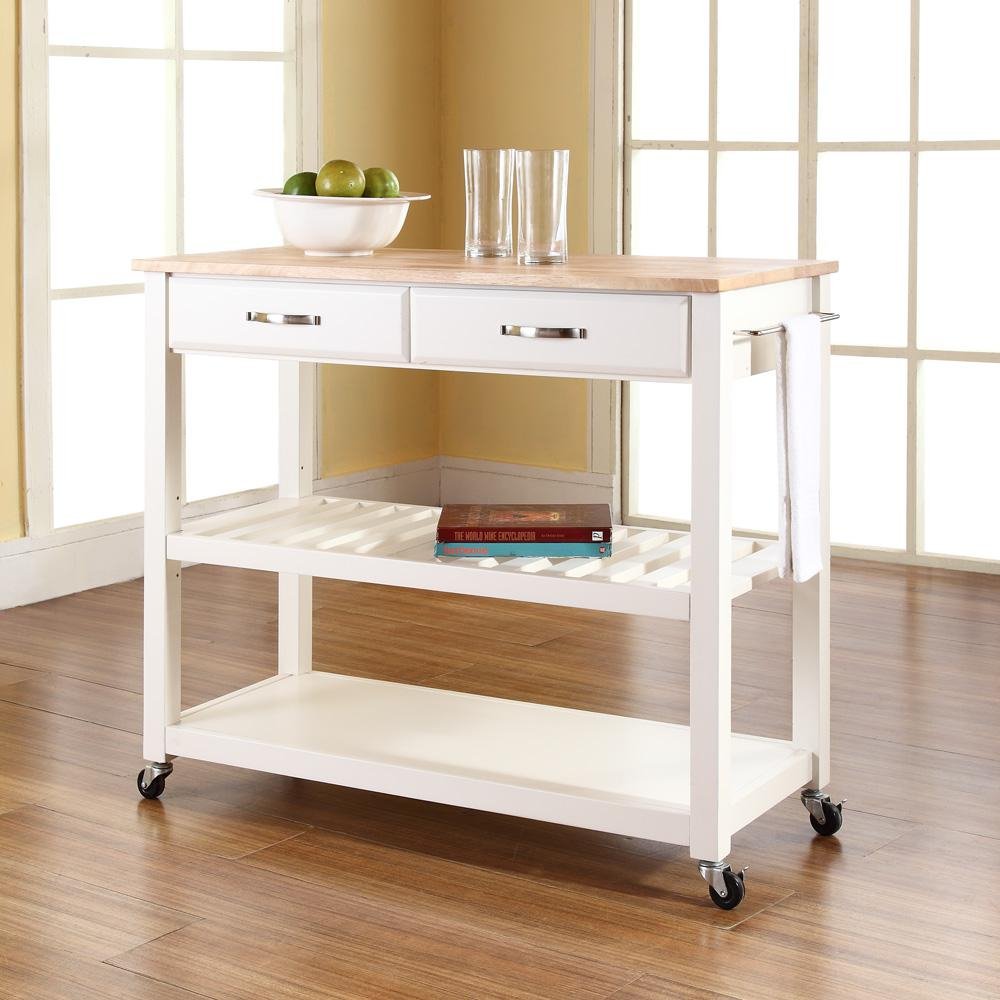 Wood Top Kitchen Prep Cart White/Natural - Drakoi Marketplace