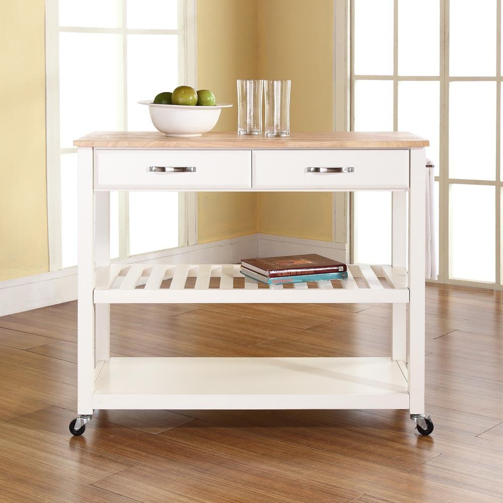 Wood Top Kitchen Prep Cart White/Natural - Drakoi Marketplace