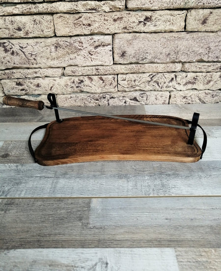 Wooden Tray with Handles for Barbecue, Iron Skewer with Wood Grip, Top Gift for Dad - Drakoi Marketplace