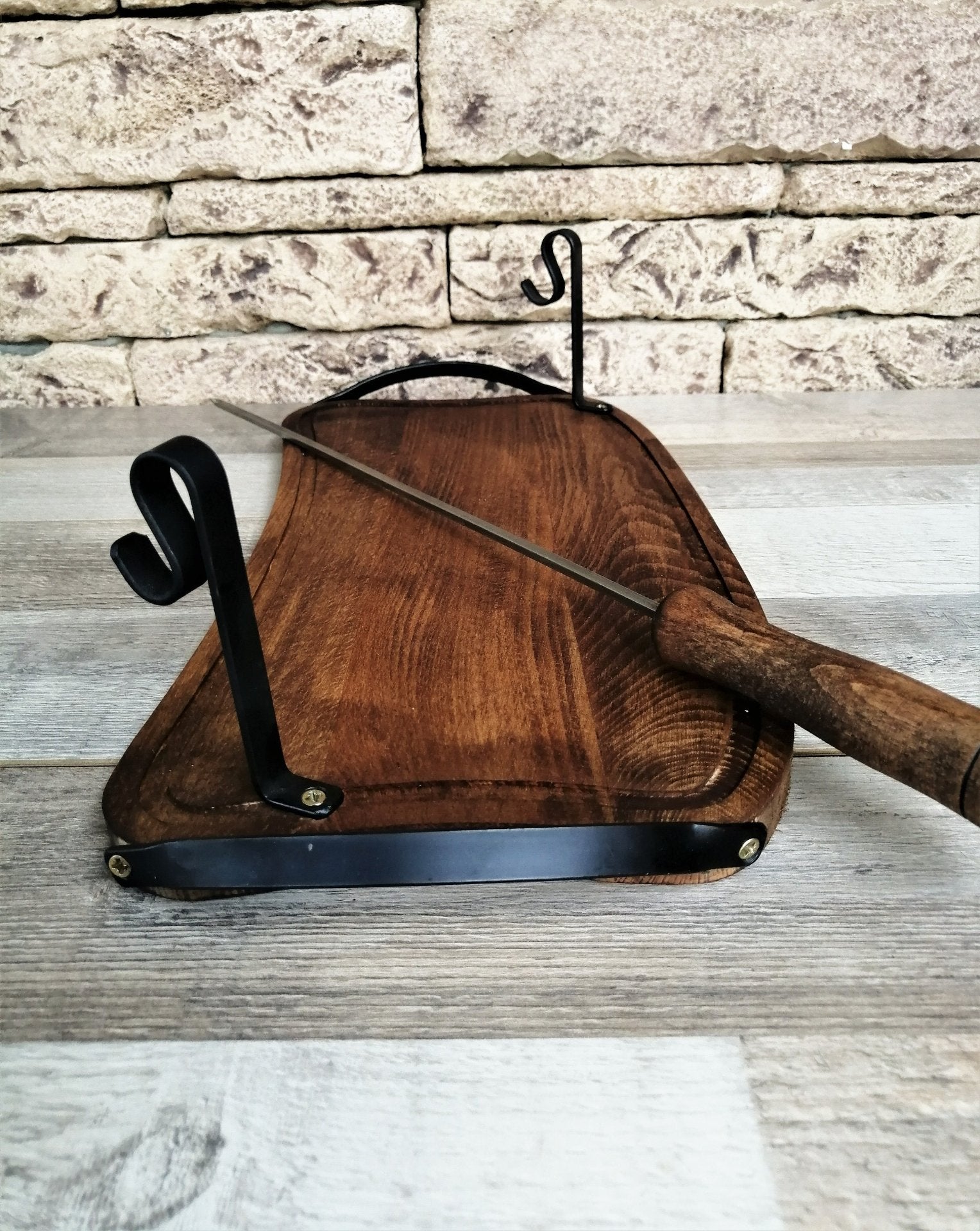 Wooden Tray with Handles for Barbecue, Iron Skewer with Wood Grip, Top Gift for Dad - Drakoi Marketplace