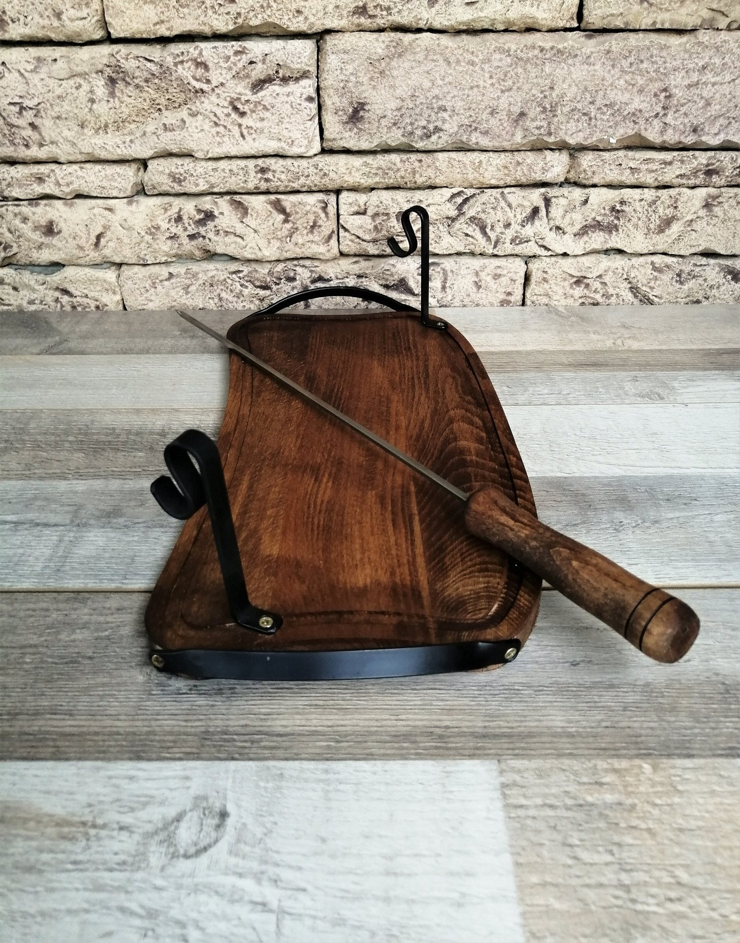 Wooden Tray with Handles for Barbecue, Iron Skewer with Wood Grip, Top Gift for Dad - Drakoi Marketplace